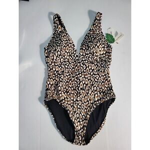 NEW Tommy Bahama One Piece Swimsuit Tummy Control Leopard Print Size 14